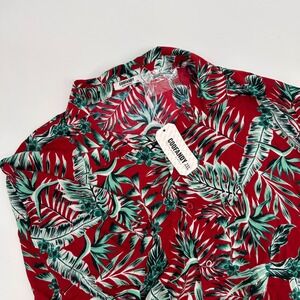 COOFANDY Mens Tropical Leaf Print Button‎ Up Short Sleeve Shirt XXL Red Green